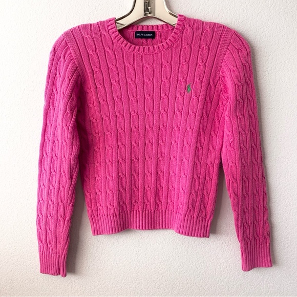 Ralph Lauren hot pink cable knit pullover sweater - Picture 1 of 16